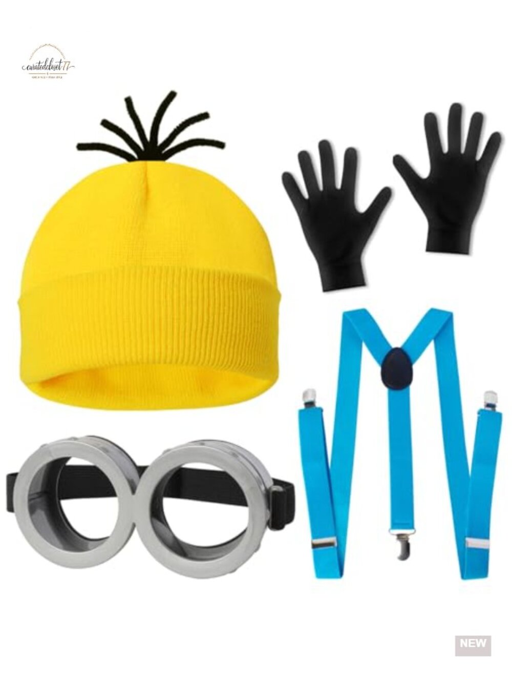 Halloween Costume Accessory Set Beanie Goggles Gloves Suspenders